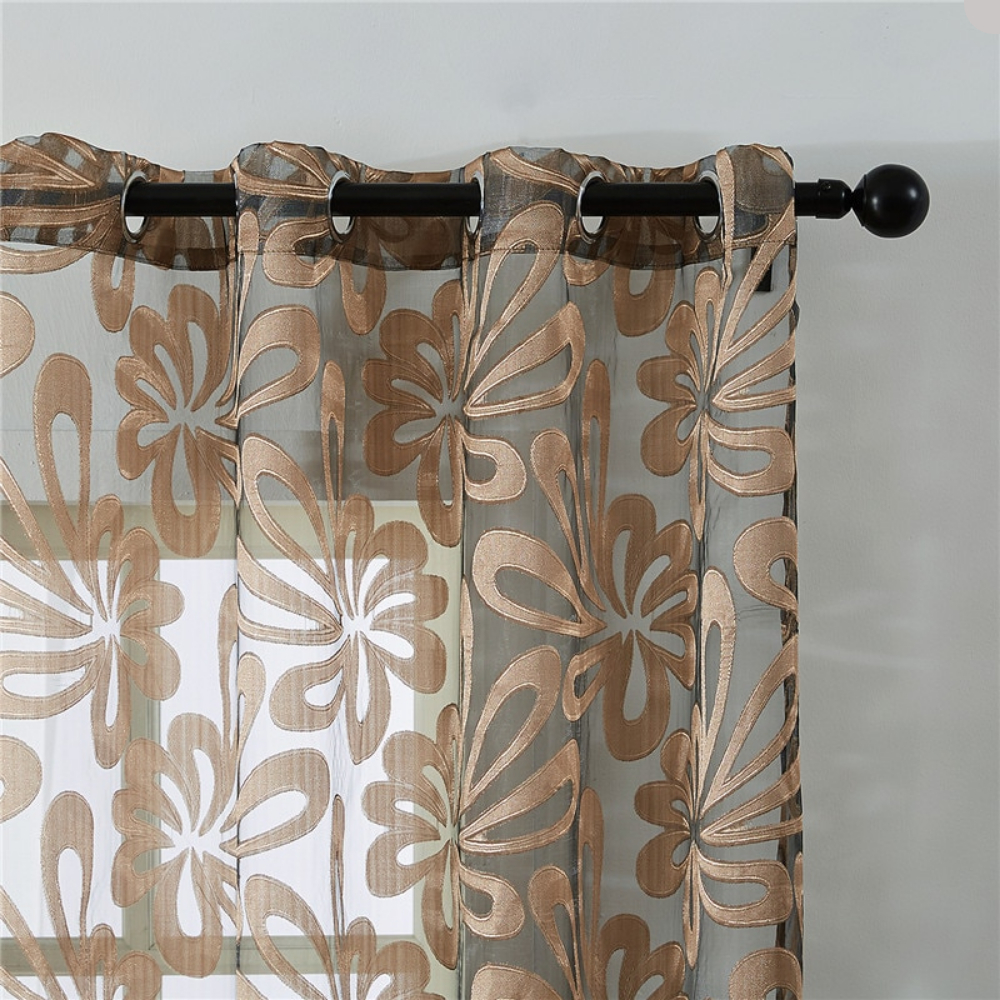 Geometric Embroidered Modern Window Curtain