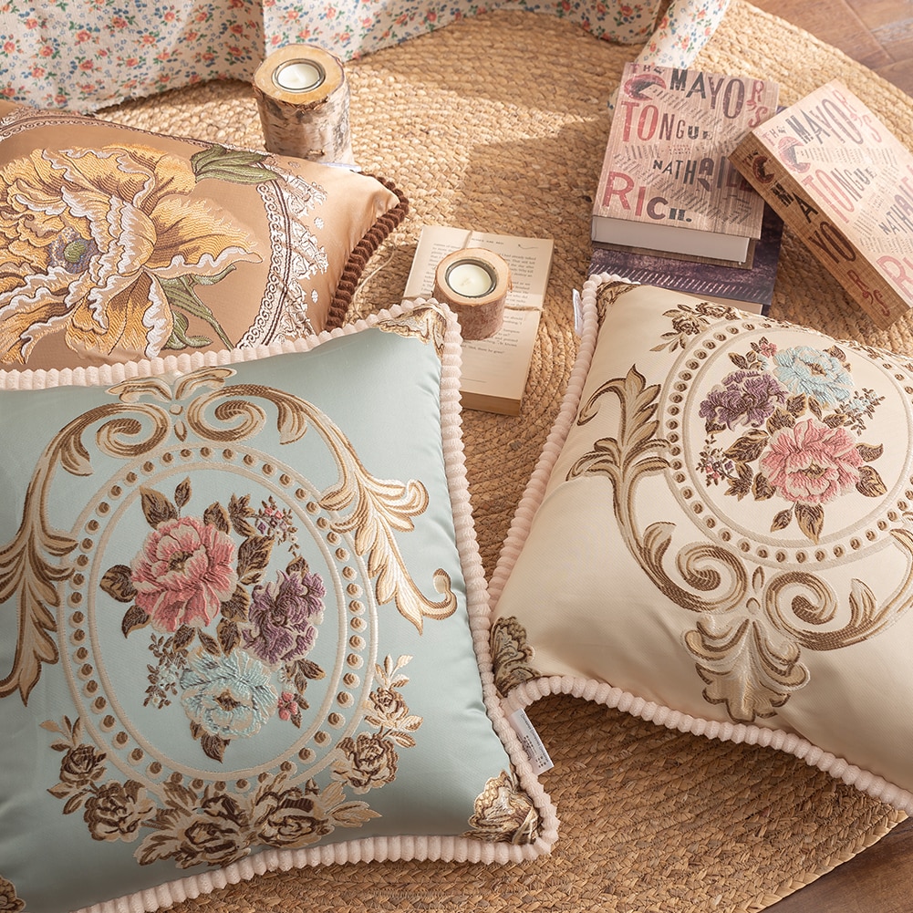 Luxury Floral Embroidered Cushion Cover