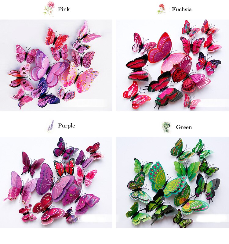 Double Layer 3D Butterfly Shaped Wall Sticker 12 pcs Set