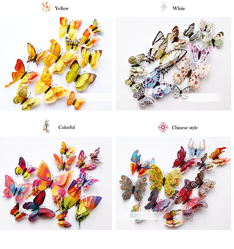 Double Layer 3D Butterfly Shaped Wall Sticker 12 pcs Set