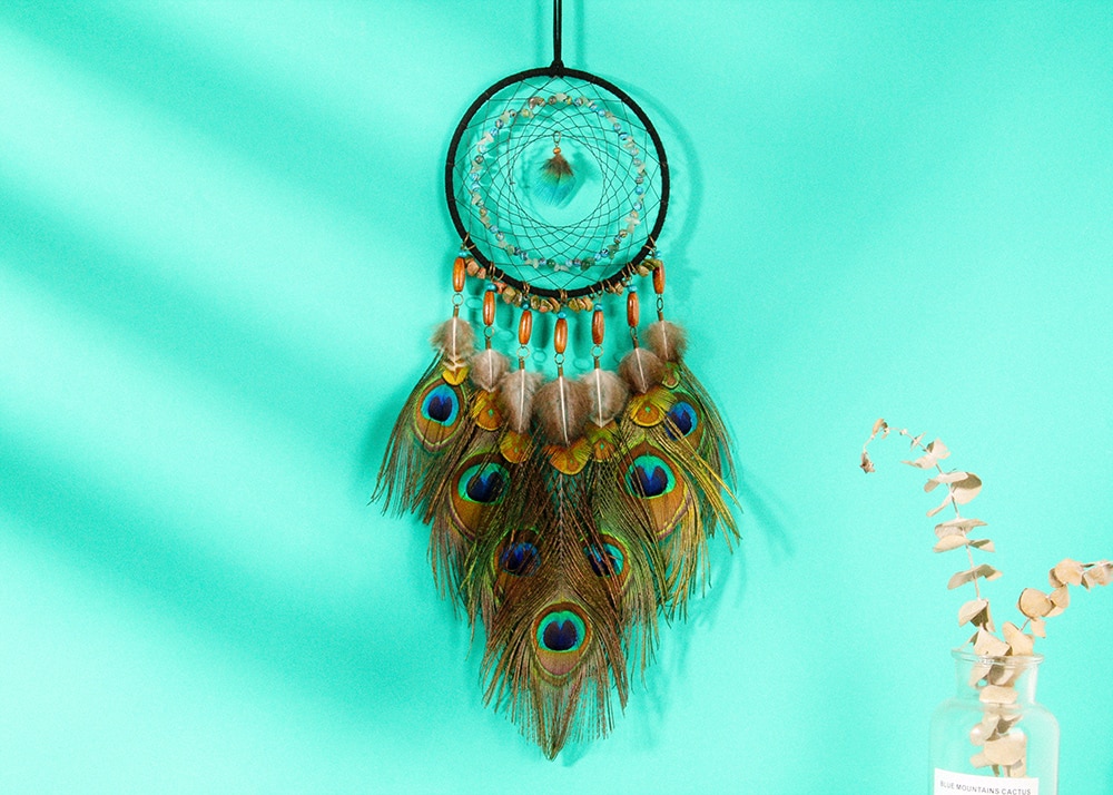 Peacock Feather Decorated Dreamcatcher